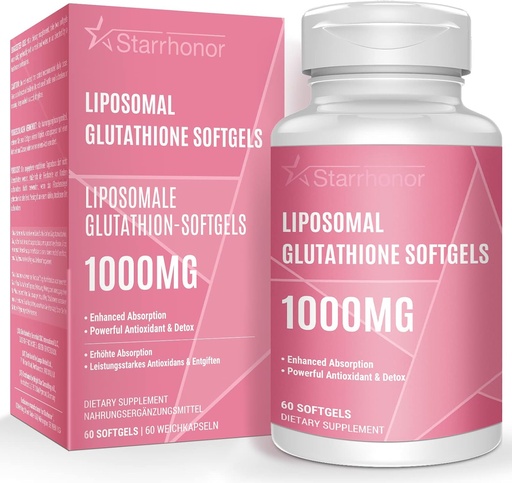 [BRSRMFADPJ7R633P] Liposomal Glutathione Softgels 1500MG, Reduced Glutathione Supplement with Vitamin C, Better Absorption, Non-GMO Powerful Antioxidant for Healthy Aging, Detox, Immune Health, 60 Softgels