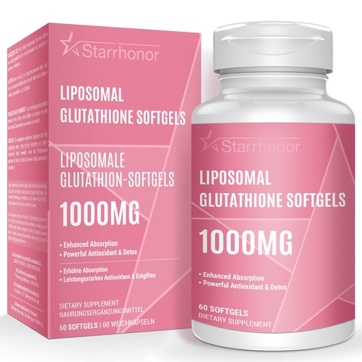 [BRSRMFADPJ7R633P] Liposomal Glutathione Softgels 1500MG, Reduced Glutathione Supplement with Vitamin C, Better Absorption, Non-GMO Powerful Antioxidant for Healthy Aging, Detox, Immune Health, 60 Softgels