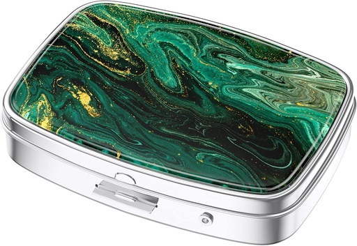[BRSRMYAFC54G2CQ4] Nipichsha Pill Box, Small Pill Case for Purse & Pocket, Cute Travel Medicine Organizer, Portable Medicine Container Holder to Hold Vitamins, Medication, Fish Oil & Supplement, Green Ocean Marble
