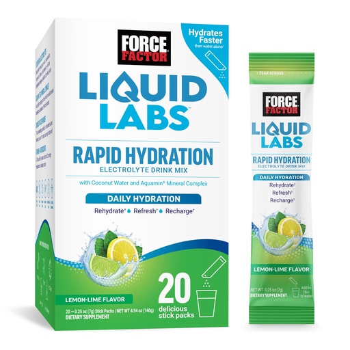 [BRSROYYYCB7BMYLF] Force Factor Liquid Labs Electrolytes Powder Packets—Lemon Lime—Hydration Packets to Make Electrolyte Water with 5 Essential Electrolytes, Vitamins, Minerals, and Antioxidants, 20 Stick Packs