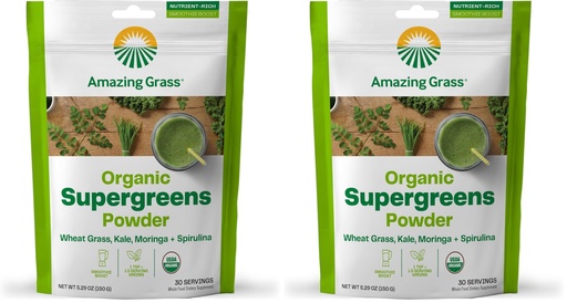[BRSRGGQNOZ6RQCAY] Amazing Grass Super Greens Booster: Greens Powder Smoothie Mix with Spirulina,Moringa,Wheat Grass & Kale Smoothie Booster,Chlorophyll Providing-Greens,30 Servings,(Pack of 2)