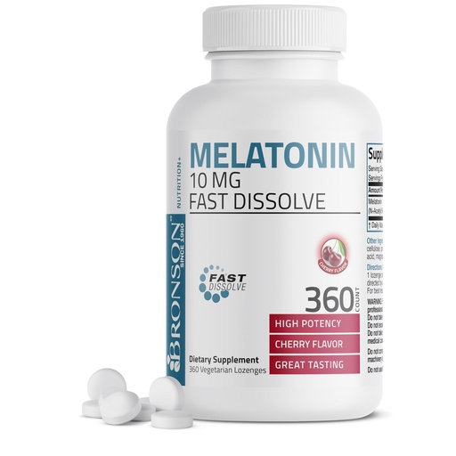 [BRSWYGATBN6RYEYY] Bronson Melatonin 10mg Fast Dissolve Cherry Flavored Tablets Vegetarian Chewable Lozenges, 360 Count