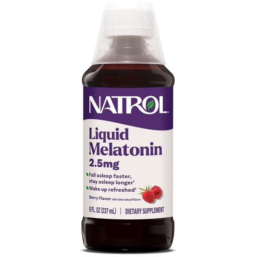 [BRSWGFQ6AF6G2GT4] Natrol Liquid Melatonin 2.5 mg, Adult Melatonin Supplement to Fall Asleep Faster and Stay Asleep Longer, Wake Up Refreshed, 8 FL OZ Berry-Flavored Liquid, Up to a 23 Day Supply