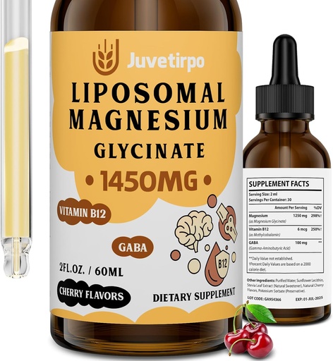 [BRSROFL7OEHR4CLD] Magnesium Glycinate Liquid Drops - Liposomal Chelate with Cherry Flavor for Easy Absorption, Promotes Sleep, Mood, Intestinal & Bone Health, Reduces Stress - 60ML (2.04 Fl Oz (Pack of 1))