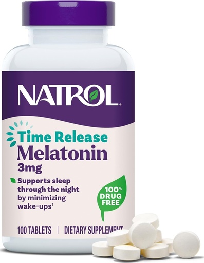 [BRSWIYT3O4FB6DL6] Natrol Melatonin 3 mg Time Release, Nighttime Sleep Aid, 100 Tablets