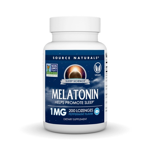 [BRSWIYT3OMAGEADM] Source Naturals Melatonin, Helps Promote Sleep*, 1 mg - 200 Peppermint Flavored Lozenges