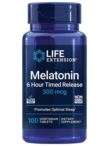 [BRSWIEINAIFQMDD2] Life Extension Melatonin 6 Hour Timed Release, 300 mcg, Extended-Release Formula for Gentle Sleep Support, Healthy circadian Rhythms, Cellular Defense, Gluten-Free, Non-GMO, Vegetarian, 100 Tablets