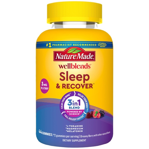 [BRSW2AI3BEPWGAI2] Nature Made Wellblends Sleep and Recover, Sleep Aid with Melatonin 3mg to Support Restful Sleep, plus L theanine 200mg and Magnesium Citrate, 44 Gummies