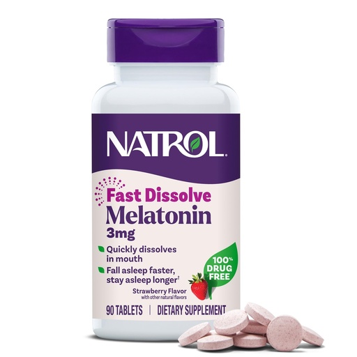 [BRSWI2YFAYDR4EL2] Natrol Melatonin 3 mg Fast Dissolve Tablets, Strawberry, 90 Count | Dietary supplement to minimize wake ups, up to a 90 day supply