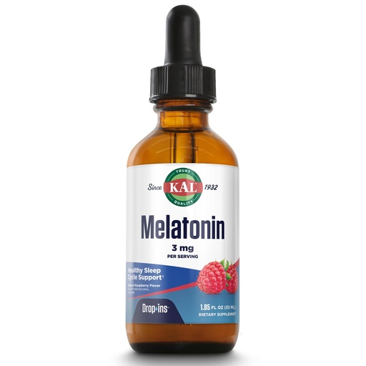 [BRSWIGQKDIHR6CQZ] KAL Melatonin DropIns 3mg, Healthy Sleep Aid Support, Liquid Melatonin Drops for Optimal Absorption & Calming Relaxation Support, Fast Acting, Natural Raspberry Flavor, Approx. 55 Servings, 1.85oz