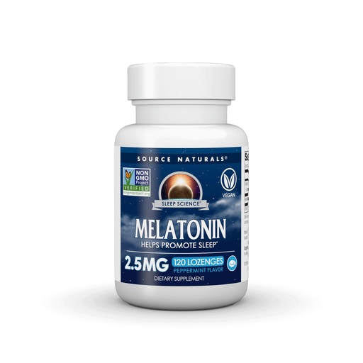 [BRSWIYTYAIMQ2AD4] Source Naturals Sleep Science Melatonin, Helps Promote Sleep* - NONGMO Validated - 2.5mg - 120 Peppermint Lozenges