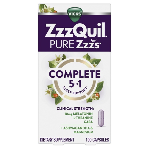 [BRSRAAYYAV6QIGTV] ZzzQuil Pure Zzzs Complete Sleep, Melatonin 10mg, L-Theanine, GABA, with Ashwagandha, and Magnesium, Melatonin Sleep Aid, 100 Count
