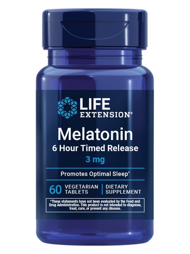 [BRSWIZT5BEIRM3I5] Life Extension Melatonin 6 Hour Timed Release, 3 mg, Extended-Release Formula for Optimal Sleep Support, Healthy circadian Rhythms, Cellular Defense, Gluten-Free, Non-GMO, Vegetarian, 60 Tablets