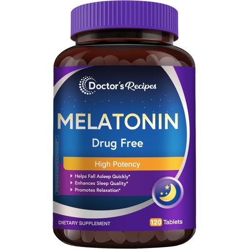 [BRSRACTYCJYWEF3K] Doctor's Recipes Melatonin 10 mg, High Potency, Non-Habit Forming, Vegan, Sleep Support Supplements for Men and Women, Non-GMO, No Gluten, 120 Tablets