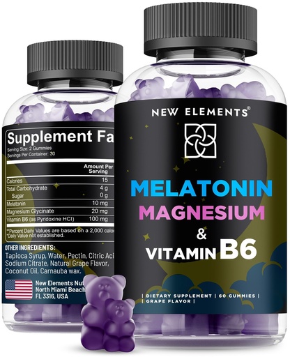 [BRSRACAYCVYA4DIZ] New Elements Melatonin Gummies 10mg with Magnesium Glycinate & Vitamin B6 | Sleep Support, Relaxation & Stress Relief | Non-GMO, Gluten-Free | Great-Tasting | Natural Grape Flavor