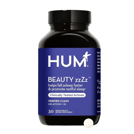 [BRSWKGYECQIQ2CTA] HUM Beauty zzZz Melatonin Sleep Supplement for Adults with Melatonin 3mg, Vitamin B6 and Calcium, Vegan, Gluten Free, Non GMO Sleep Support Tablets for Adults and Beauty Rest, 30 Vegan Tablets