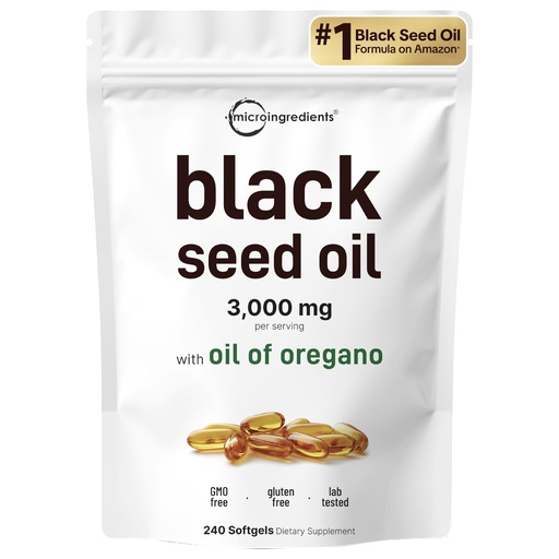 [BRSREYIOOB6BG332] Micro Ingredients Black Seed Oil Softgels, 3,000mg, 240 Count | 2-in-1 Formula with Oil of Oregano, Carvacrol & Thymoquinone | Plant Based, Non-GMO