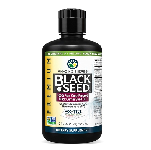 [BRSWIYTQBF7W2EDI] Amazing Herbs Premium Black Seed Oil - Cold Pressed Nigella Sativa Aids in Digestive Health, Immune Support, Brain Function, Joint Mobility, Gluten Free, Non GMO - 32 Fl Oz