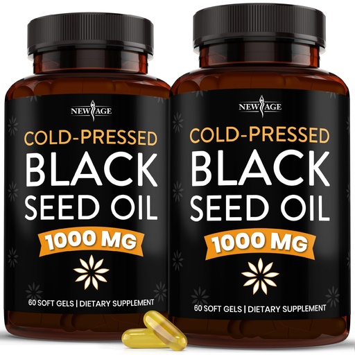 [BRSWYBAYBAHWYDYZ] NEW AGE Black Seed Oil Softgel Capsules - Premium Cold-Pressed Nigella Sativa Producing Pure Black Cumin Seed Oil - Non-GMO & Vegetarian (120 Softgels)