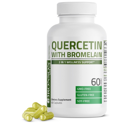 [BRSREBI2OFYAOELF] Bronson Quercetin with Bromelain 2 in 1 Wellness Support, Non-GMO, 60 Capsules
