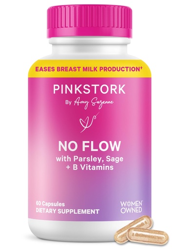 [BRSWYA33C4HRMELU] Pink Stork No Flow: Dry Up Breast Milk Supply with Sage, Parsley, and B Vitamins, Postpartum Essentials for Women to Stop Breastfeeding and Decrease Milk Production, 60 Capsules