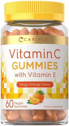 [BRSREBT5AAFAK3Q3] Carlyle Vitamin C Gummies | 60 Count | Orange Flavor | with Vitamin E | Vegan, Non-GMO, and Gluten Free Supplement