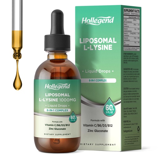 [BRSRAAY5DEGW2DLX] Liposomal L-lysine 1000MG Liquid Drops, Lysine Supplement for Women & Kids with Vitamin C, B6, D3, B12 & Zinc Gluconate, Skin & Lip Health, Immune & Collagen Production Support, Lemon Flavor, 2 fl oz