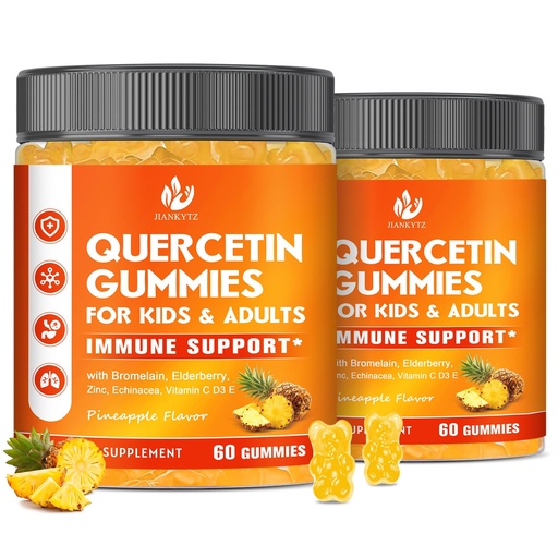 [BRSRECT2CEMREDTP] (2 Pack) Sugar Free Quercetin with Bromelain Gummies for Kids & Adult - Immune, Antioxidant, Seasonal Support, 1000mg Quercetin Supplements with Bromelain, Zinc, Elderberry, Vitamin C D3 E, 120 Count