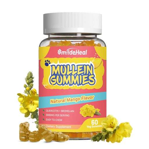 [BRSRAAYCPICWOAYZ] Mullein Gummies 3000MG, Sugar Free Mullein Gummies with Bromelain & Quercetin, Mullein Leaf Extract Supplements for Lungs, Vegan, 60 Count
