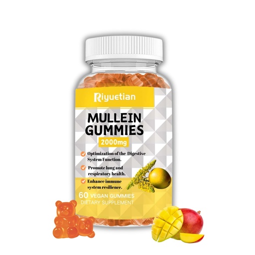 [BRSRACYRDIFW2D37] Mullein Gummies, 2000mg Organic Mullein Leaf Extract with Quercetin, Bromelain & Vitamin D3, Mullein Leaf Extract for Respiratory, Natural Lung Cleanse, Improve Appetite, Vegan, Non-GMO, 1 Pack