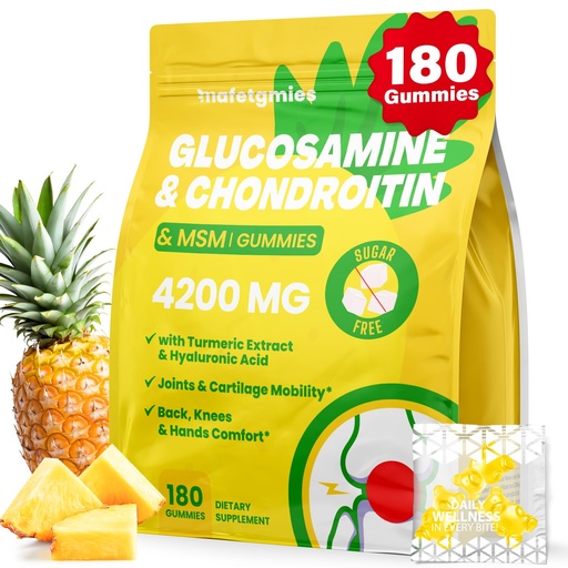 [BRSRABLRAUFRGGQU] Glucosamine Chondroitin Gummies, 4200mg Extra Strength Joint Supplements Glucosamine Chondroitin with MSM & Elderberry for Joint Health, Flexibility, Immune Support for Adults, Men & Women, 180 Count