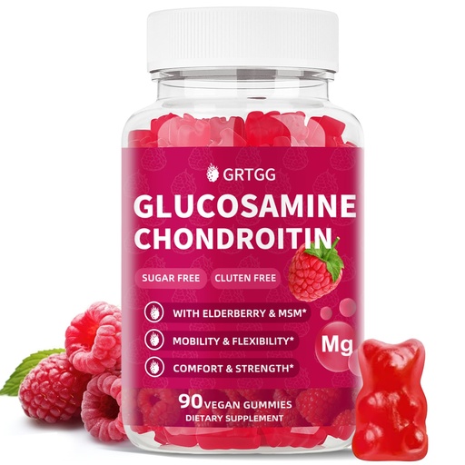[BRSREYAPCEPQG33A] Glucosamine Chondroitin Gummies with MSM & Elderberry Extra Strength 3000MG - Joint Support, Antioxidant Immune Support Supplement for Adults, Men & Women - 90 Raspberry Gummies