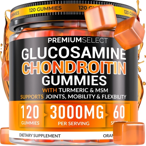 [BRSRAFLYB5YRGG3G] Glucosamine Chondroitin Gummies for Joint Support – 120 Glucosamine Gummies Extra Strength 3000mg with MSM, Turmeric, Calcium, Vitamin D3 – Sugar Free Vegan Adults Supplement – Flexibility & Mobility