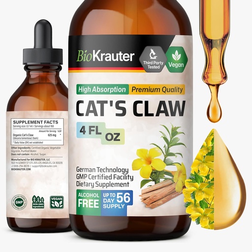 [BRSROGABCUGRO3I4] BIO KRAUTER Chats Teinture de griffes - Liquid Chats Claw Herb pour Immune Support - Sans alcool et sans sucre - Vegan gouttes 4 Fl.Oz.