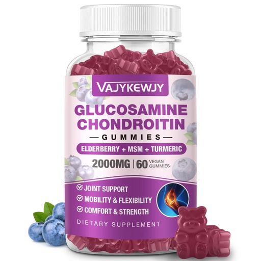 [BRSRAEIKAB5GAH3G] Sugar Free 2000mg Glucosamine Chondroitin Gummies, Extra Strength Glucosamine with Chondroitin MSM & Turmeric, Joint Support Supplement, Antioxidant Immune Support - 60 Gummies