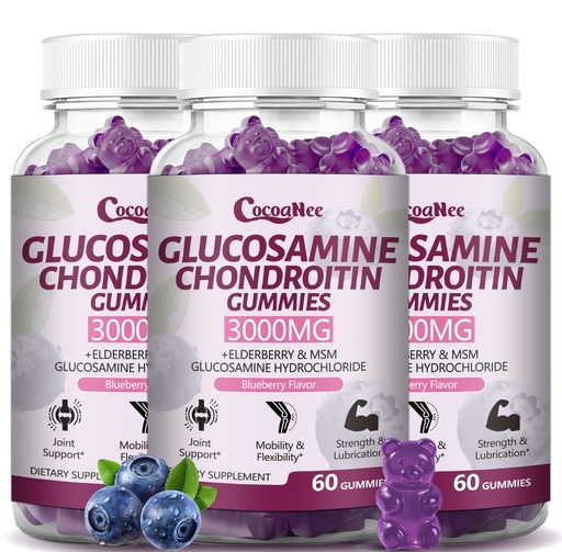 [BRSREEIECEIAGYD5] 3 Packs 3000MG Glucosamine Chondroitin Gummies, Extra Strength Joint Support Supplement with MSM & Elderberry, Flexibility, Antioxidant Immune Support Gummy for Adults, Men & Women 180Cts
