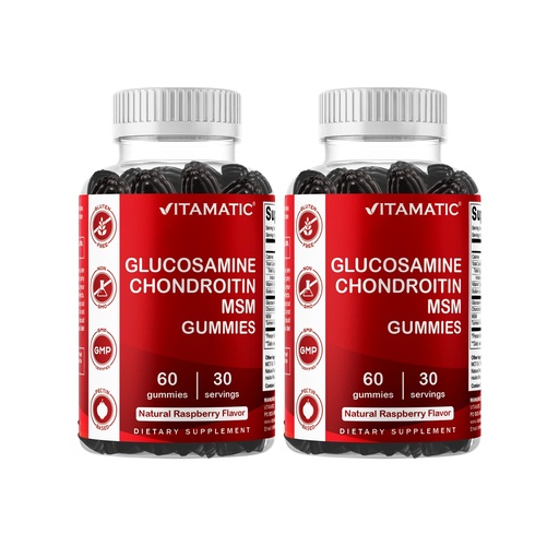 [BRSRMZ36PN5GOEI2] Vitamatic Glucosamine Chondroitin Gummies with MSM & Vitamin E – Joint Support – 60 Pectin-Based Gummies per Bottle – Pack of 2 (Total 120 Count)