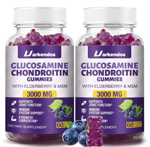 [BRSREHA7BEHA2FD7] 2 Packs 3000MG Glucosamine Chondroitin Gummies with MSM & Elderberry Extra Strength - Joint Support, Antioxidant Immune Support Supplement for Adults, Men & Women - 120 Blueberry Gummies