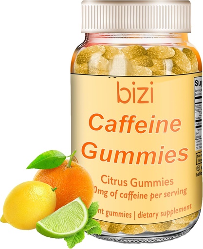 [BRSRAYADPICRYGYZ] Bizi Caffeine Gummies for Men and Women, Energy Supplement to Boost Focus, Caffeine Gummies for Adults, 30mg Caffeine per Gummy, Citrus Flavor (60 ct)