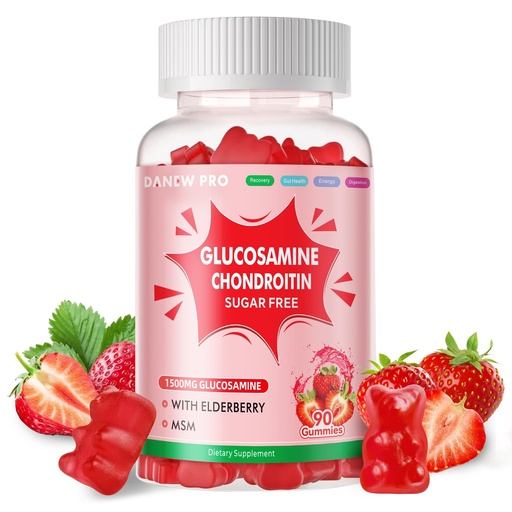 [BRSRA2T6O4IGCHY6] DANEW Pro Glucosamine Chondroitin Gummies with MSM & Elderberry Extra Strength - Joint Support, Antioxidant Immune Support Supplement for Adults, Men & Women.90 Strawberry Gummies
