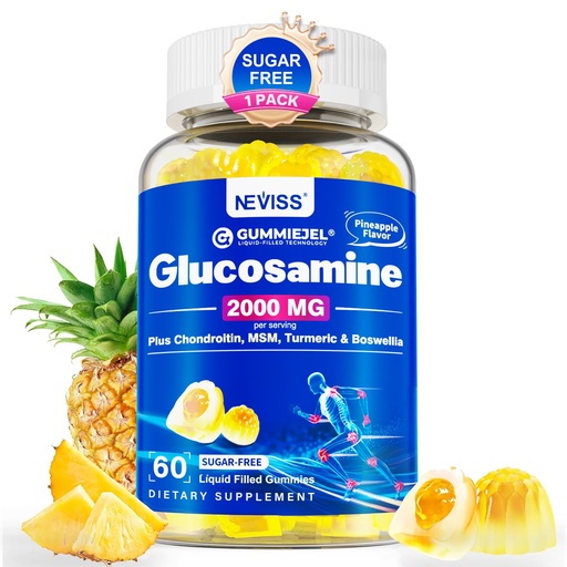 [BRSREHALDEMQKGTH] Sugar Free Glucosamine Chondroitin MSM Gummies - Max Strength Mobility Supplement for Women & Men w/ Glucosamine Sulfate 2000mg, Boswellia, Curcumin & Hyaluronic Acid - Flexibility Support - 60Cts