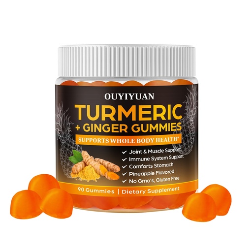 [BRSRGEIKDN7GMGT4] Turmeric Gummies, Joint & Muscle Relief + Immune Support, Natural Pineapple Flavor, Non-GMO Gluten-Free, 90 Gummies