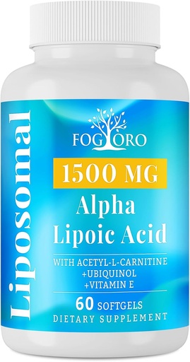 [BRSROHAYDMMBUC3B] Fogoro Alpha Lipoic Acid 1500 mg-Liposomal ALA Suplemento para Producción de Energía Celular,Metabolismo Lipid,Scavenger Radical Libre,60 Softgels
