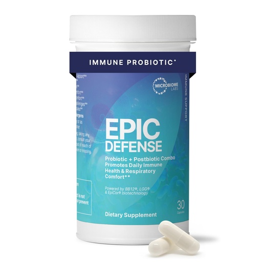 [BRSRGZ3RPIFBE2TO] Microbiome Labs Epic Defense Probiotic + Postbiotic Combo - Immunobiotic Formula with LGG, BB-12 & Epicor - Daily Immune and Mucosal Support - Respiratory Comfort - Gut Health Support (30 Capsules)