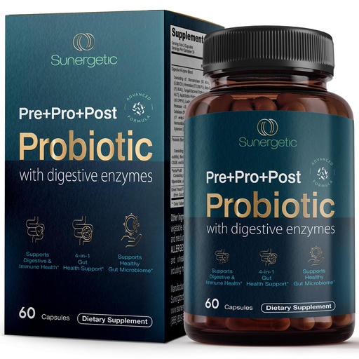 [BRSRAHYYAAHRS3T6] Premium 4-in-1 Probiotic Prebiotic, Postbiotic & Digestive Enzymes for Men & Women – Supports Gut, Digestion & Immunity –Complete Gut Health with Pre, Post, Probiotics & Digestive Enzymes–60 Capsules