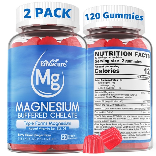[BRSRMFIOAF6RYYA3] Magnesium Gummies - Triple Magnesium Complex, Magnesium Glycinate Gummies | Magnesium Glycinate, Malate, Citrate w/ D3 B6 B12, for Calm, Sleep & Muscle Cramp | High Absorption | Vegan, 2 Pack