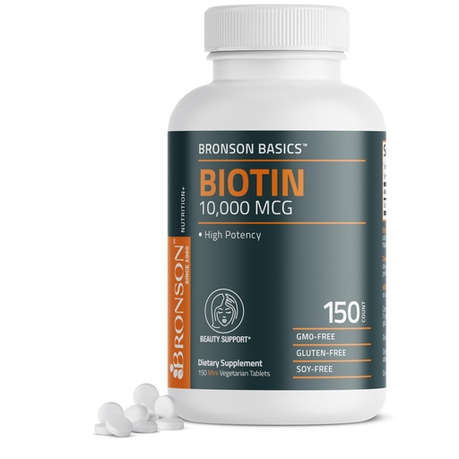 [BRSRMHYOCIIRO3AY] Bronson Biotin 10,000mcg, Supports Healthy Hair, Skin and Nails, Vegetarian, Non-GMO, 150 Tablets