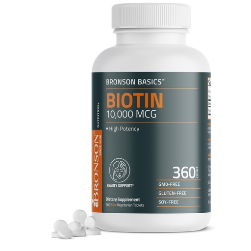 [BRSRMZQ5O4IAYDLK] Bronson Biotin 10,000mcg, Supports Healthy Hair, Skin and Nails, Vegetarian, Non-GMO, 360 Tablets
