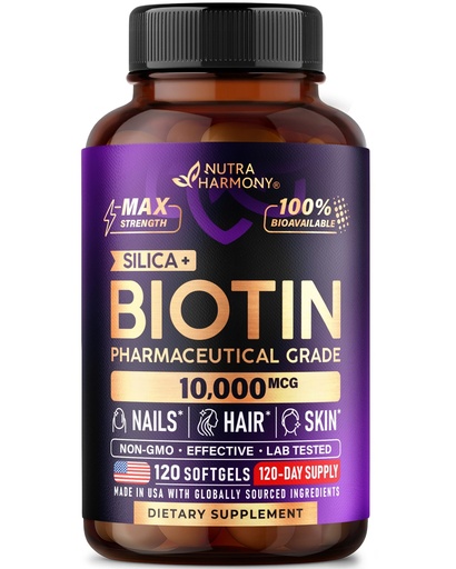 [BRSREAQKCUCW2FAV] Biotin 10000mcg with Silicon - Pharmaceutical Grade Biotin Supplement for Women - Hair Growth Support, Skin & Nails - Max Strength & 100% Bioavailability - Made in USA - 120 Softgels, 120 Days Supply