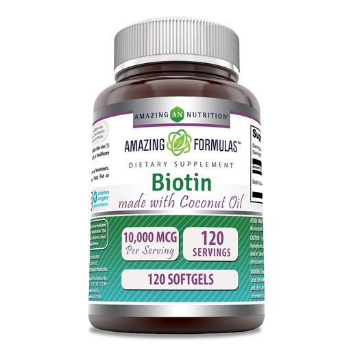 [BRSWKHYKDIMA4HTA] Amazing Formulas Biotin with Extra Virgin Organic Coconut Oil Supplement | 10000 Mcg | 120 Softgels | Non-GMO | Gluten-Free | Made in USA